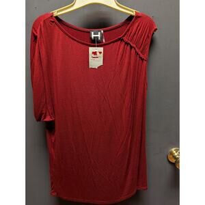 H By Bordeaux One Sleeve Blouse Women's Small Burgundy Stretch Rayon Spandex